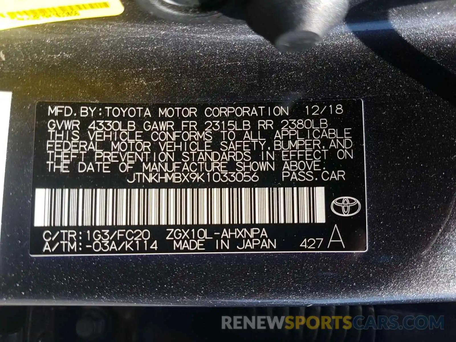 10 Фотография поврежденного автомобиля JTNKHMBX9K1033056 TOYOTA C-HR 2019