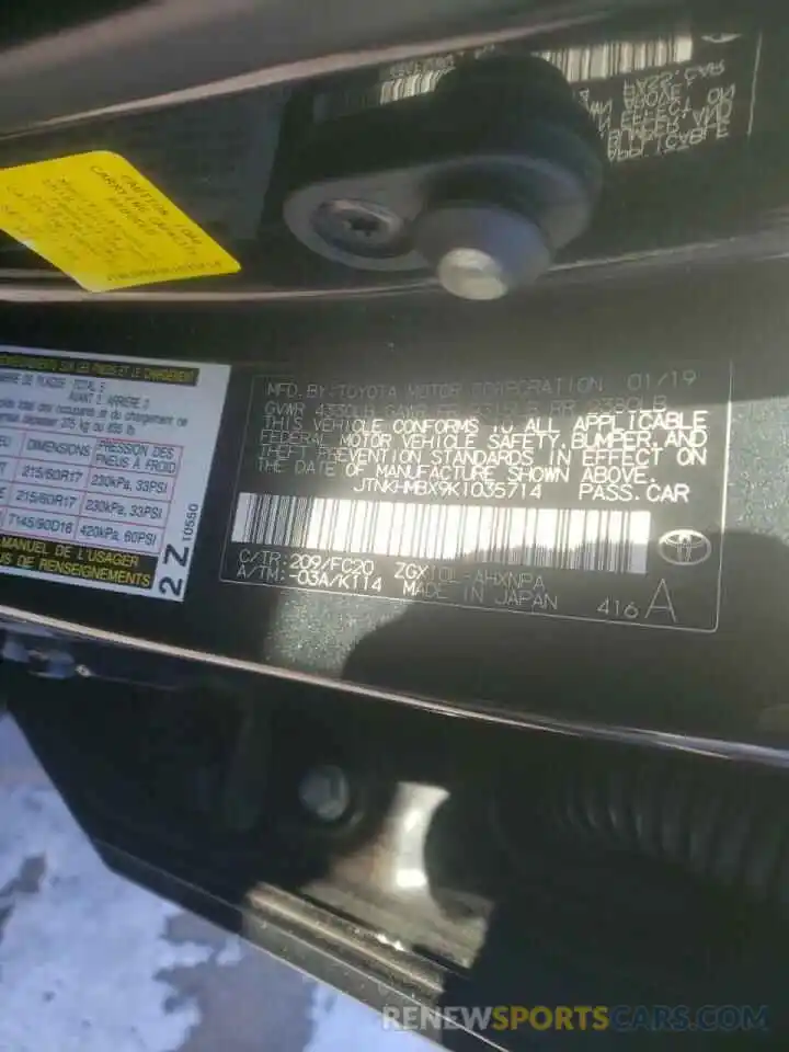 10 Photograph of a damaged car JTNKHMBX9K1035714 TOYOTA C-HR 2019