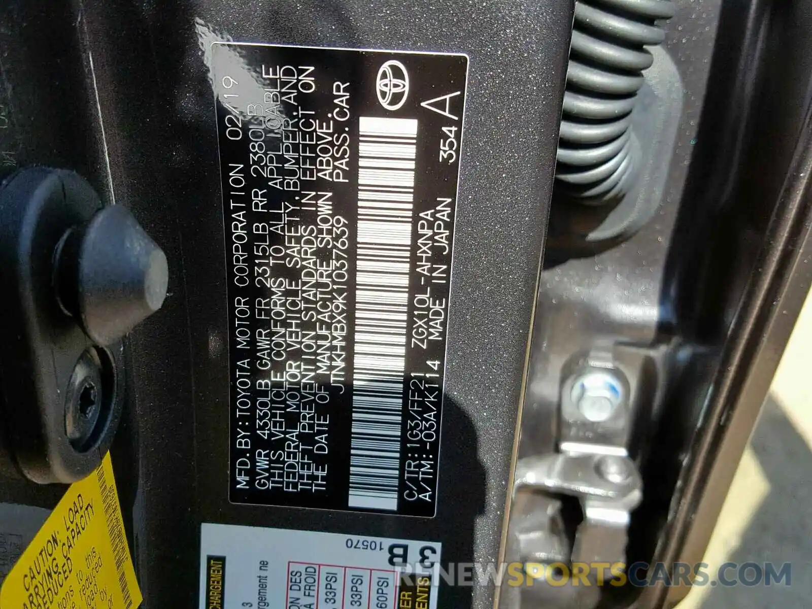 10 Photograph of a damaged car JTNKHMBX9K1037639 TOYOTA C-HR 2019