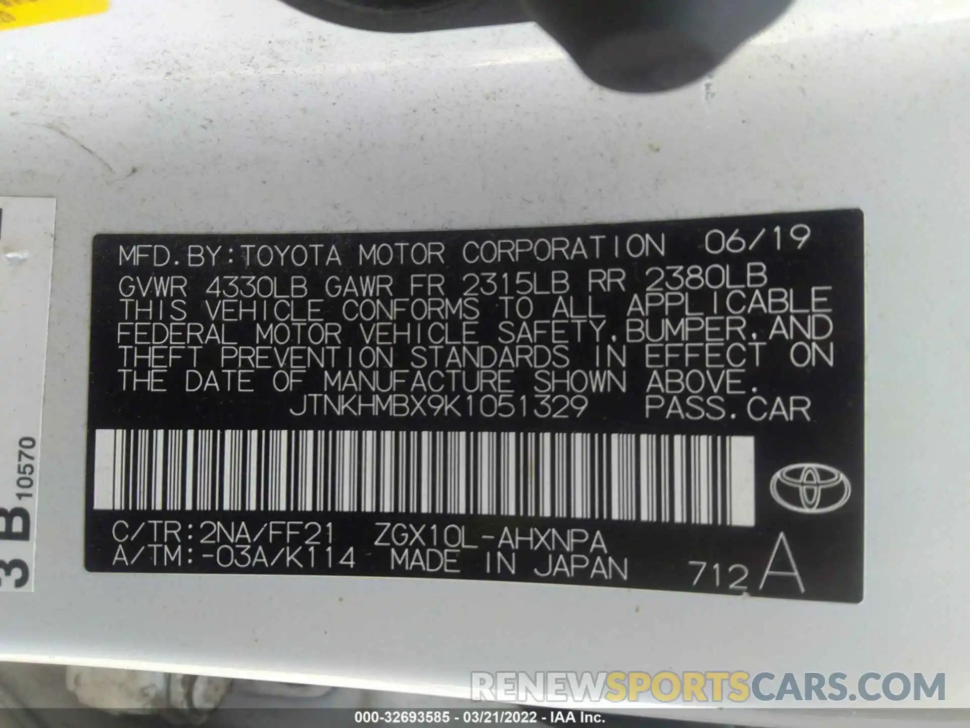 9 Photograph of a damaged car JTNKHMBX9K1051329 TOYOTA C-HR 2019