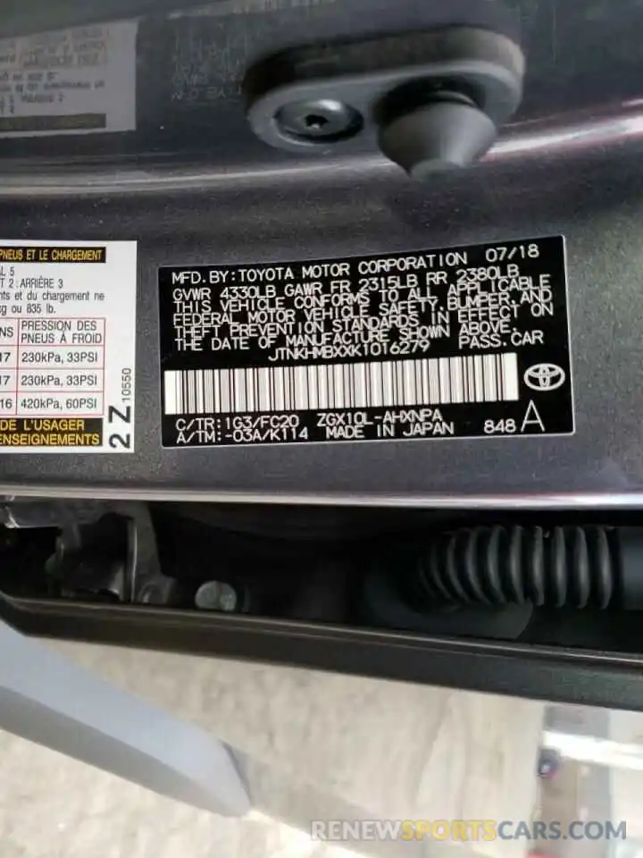 10 Photograph of a damaged car JTNKHMBXXK1016279 TOYOTA C-HR 2019