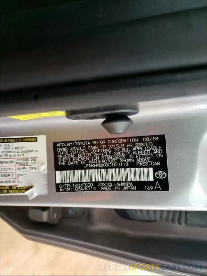 10 Photograph of a damaged car JTNKHMBXXK1023118 TOYOTA C-HR 2019