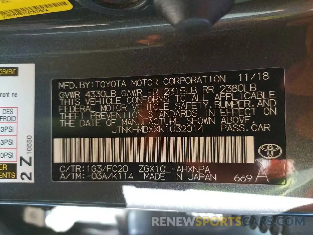 10 Photograph of a damaged car JTNKHMBXXK1032014 TOYOTA C-HR 2019