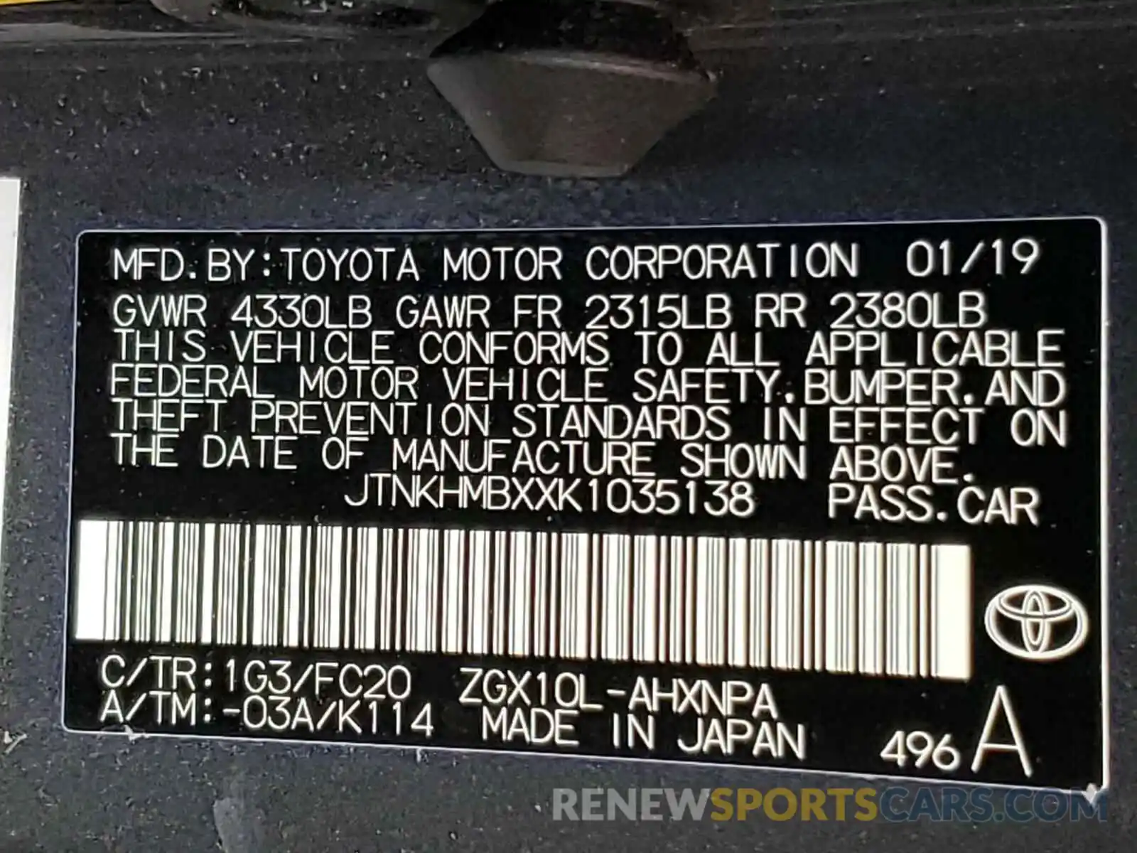 10 Photograph of a damaged car JTNKHMBXXK1035138 TOYOTA C-HR 2019