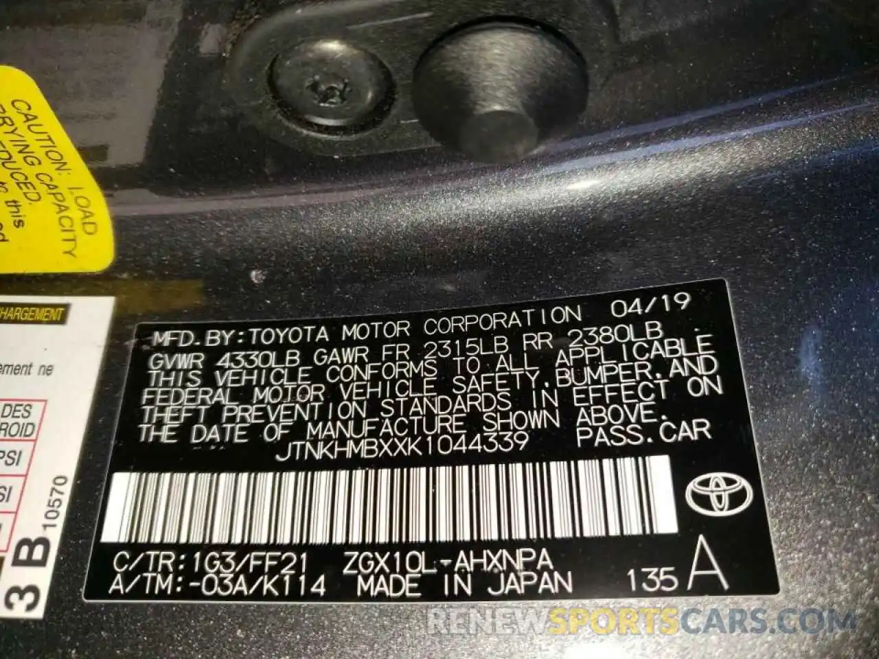 10 Photograph of a damaged car JTNKHMBXXK1044339 TOYOTA C-HR 2019