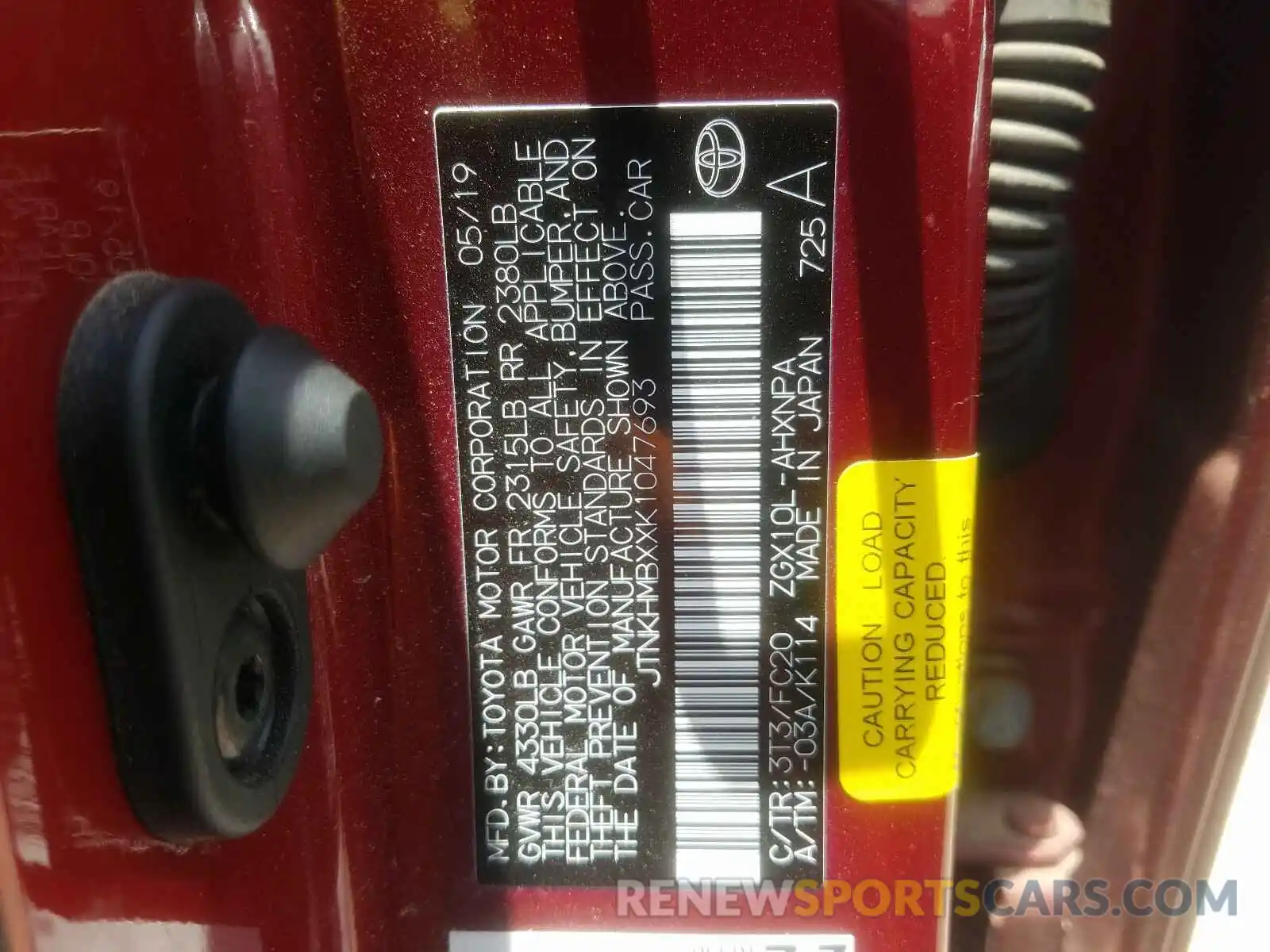 10 Photograph of a damaged car JTNKHMBXXK1047693 TOYOTA C-HR 2019