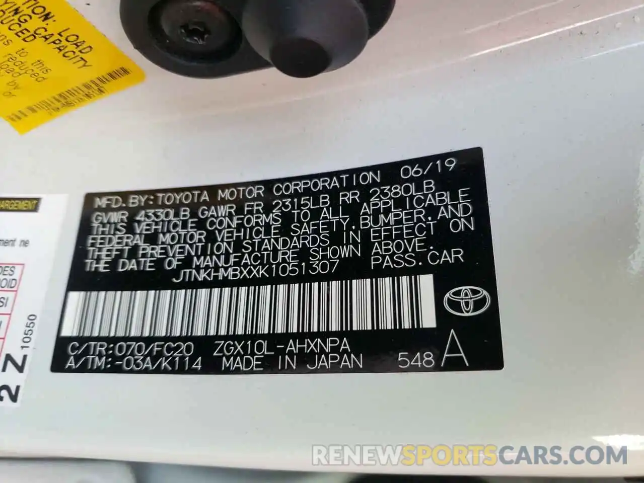 10 Photograph of a damaged car JTNKHMBXXK1051307 TOYOTA C-HR 2019