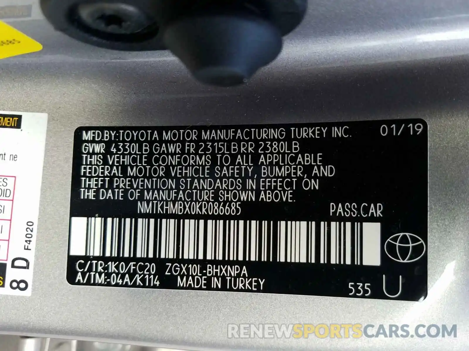 10 Photograph of a damaged car NMTKHMBX0KR086685 TOYOTA C-HR 2019