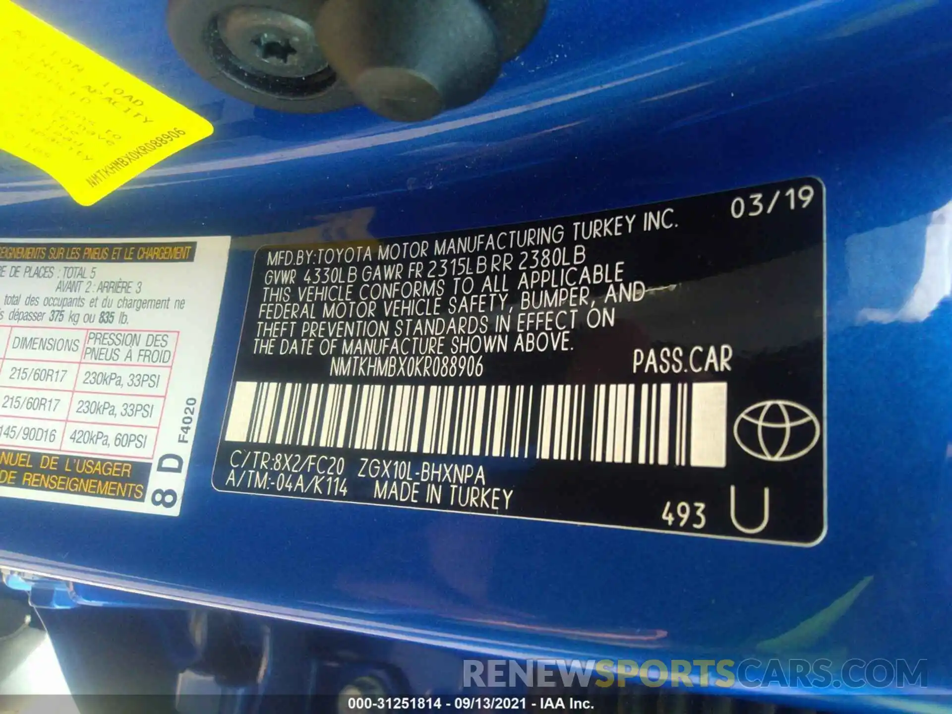 9 Фотография поврежденного автомобиля NMTKHMBX0KR088906 TOYOTA C-HR 2019