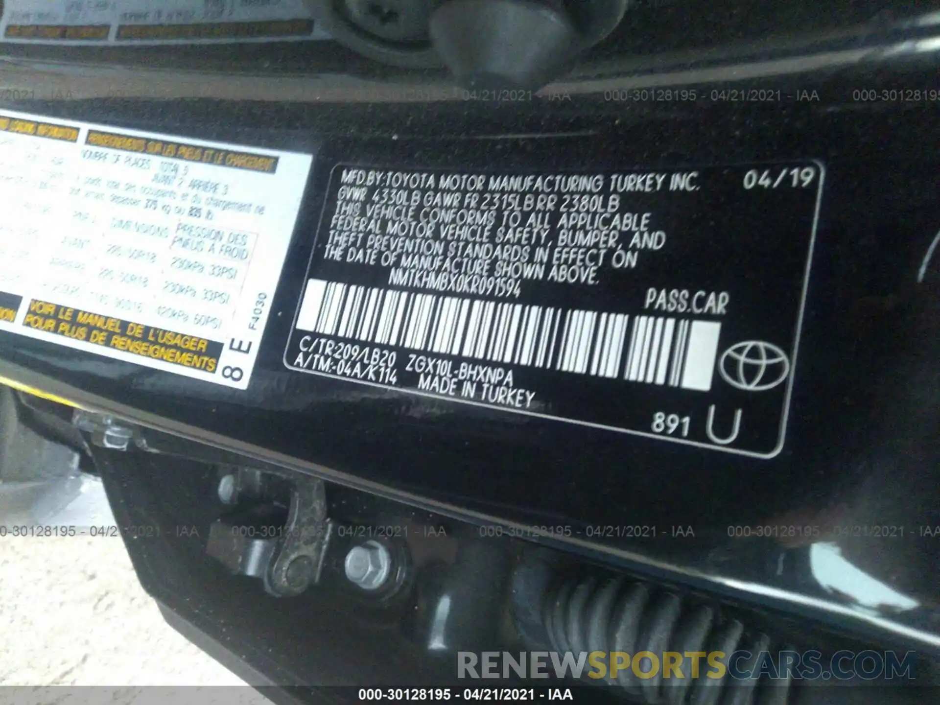 9 Фотография поврежденного автомобиля NMTKHMBX0KR091594 TOYOTA C-HR 2019