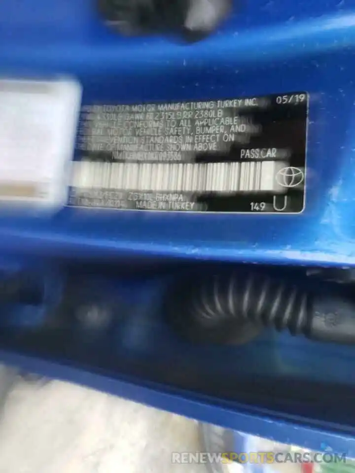 10 Photograph of a damaged car NMTKHMBX0KR093586 TOYOTA C-HR 2019