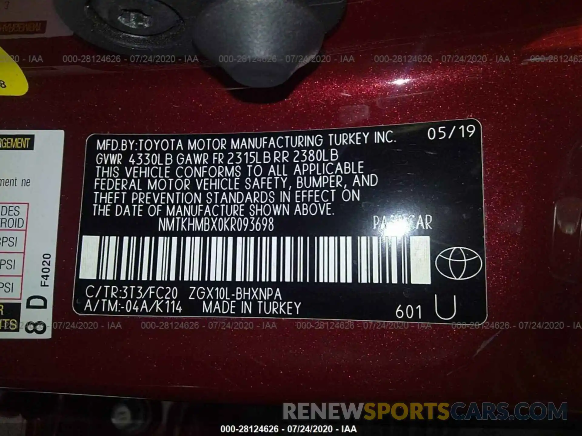 9 Фотография поврежденного автомобиля NMTKHMBX0KR093698 TOYOTA C-HR 2019