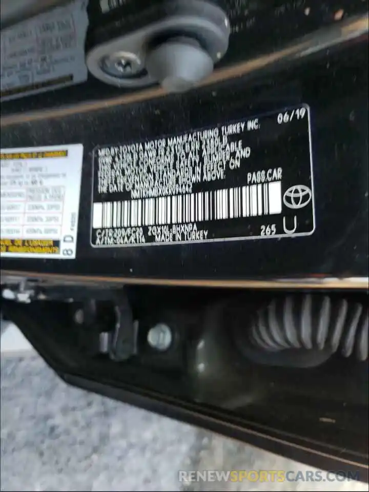 10 Photograph of a damaged car NMTKHMBX0KR094642 TOYOTA C-HR 2019