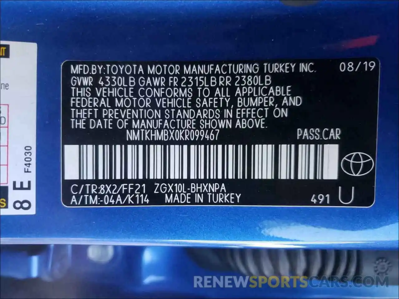 10 Фотография поврежденного автомобиля NMTKHMBX0KR099467 TOYOTA C-HR 2019