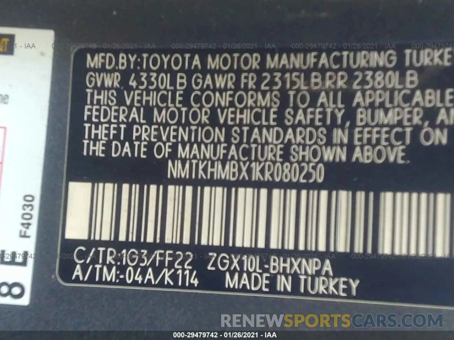 9 Фотография поврежденного автомобиля NMTKHMBX1KR080250 TOYOTA C-HR 2019