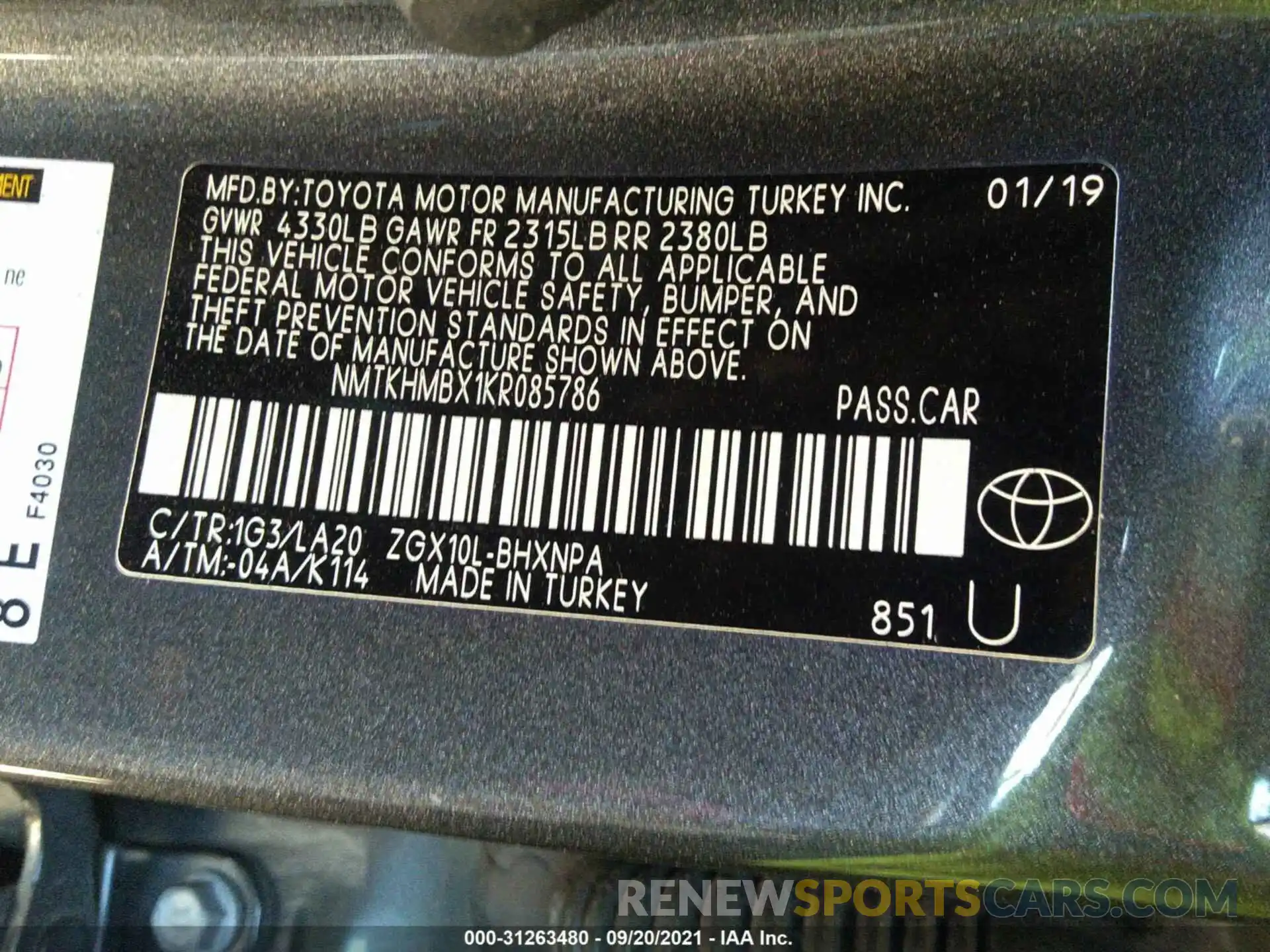 9 Фотография поврежденного автомобиля NMTKHMBX1KR085786 TOYOTA C-HR 2019