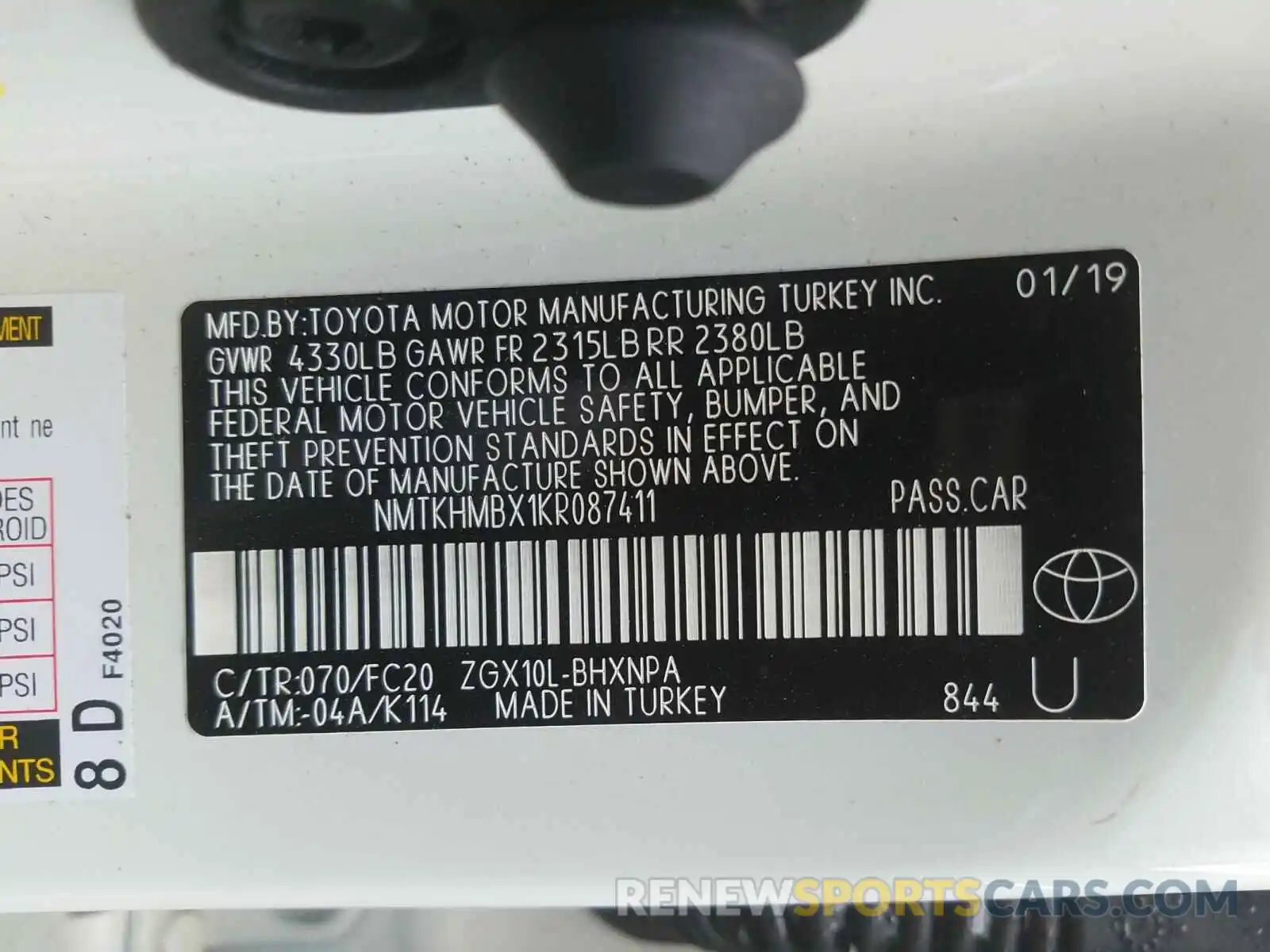 10 Фотография поврежденного автомобиля NMTKHMBX1KR087411 TOYOTA C-HR 2019