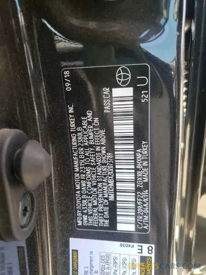 10 Photograph of a damaged car NMTKHMBX2KR073789 TOYOTA C-HR 2019