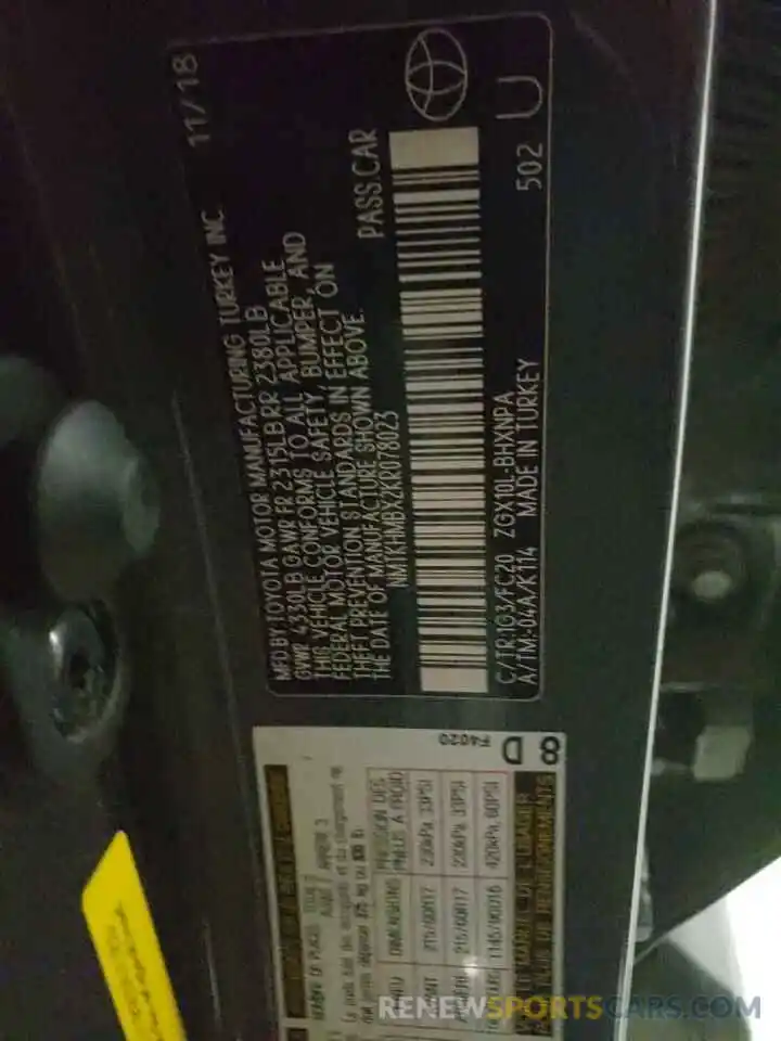 10 Photograph of a damaged car NMTKHMBX2KR078023 TOYOTA C-HR 2019