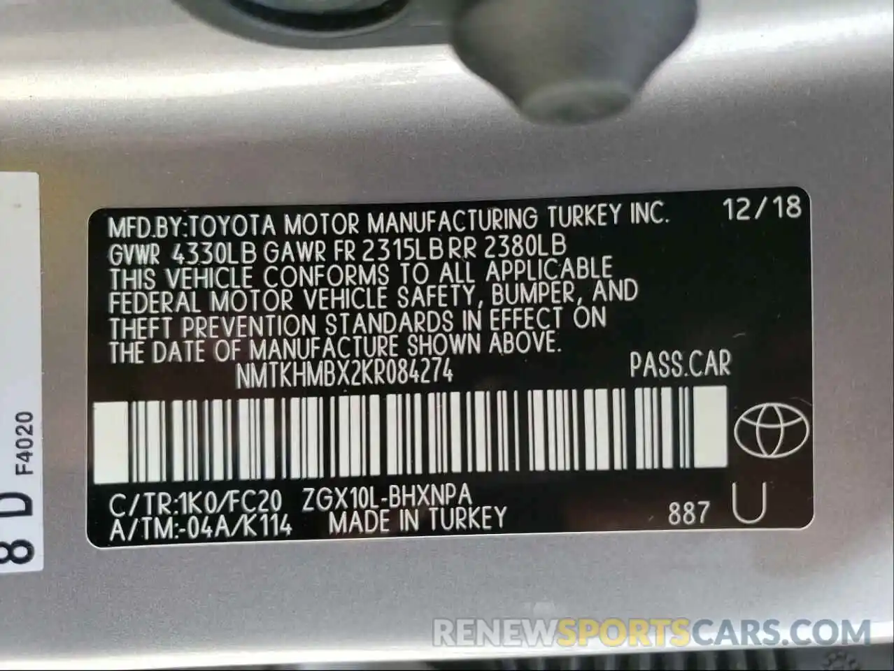 10 Фотография поврежденного автомобиля NMTKHMBX2KR084274 TOYOTA C-HR 2019