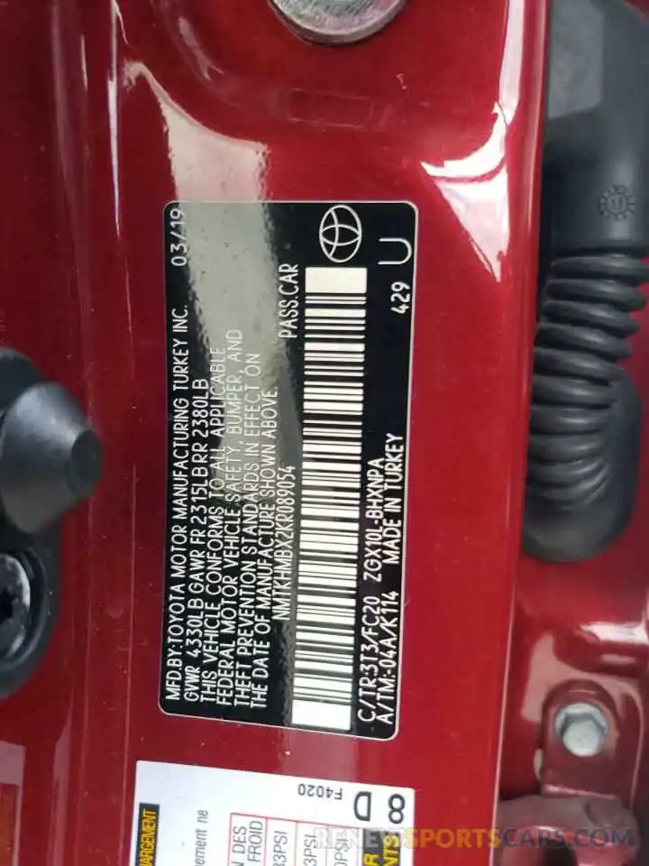 10 Photograph of a damaged car NMTKHMBX2KR089054 TOYOTA C-HR 2019