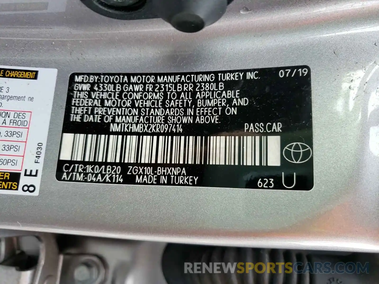 10 Photograph of a damaged car NMTKHMBX2KR097414 TOYOTA C-HR 2019