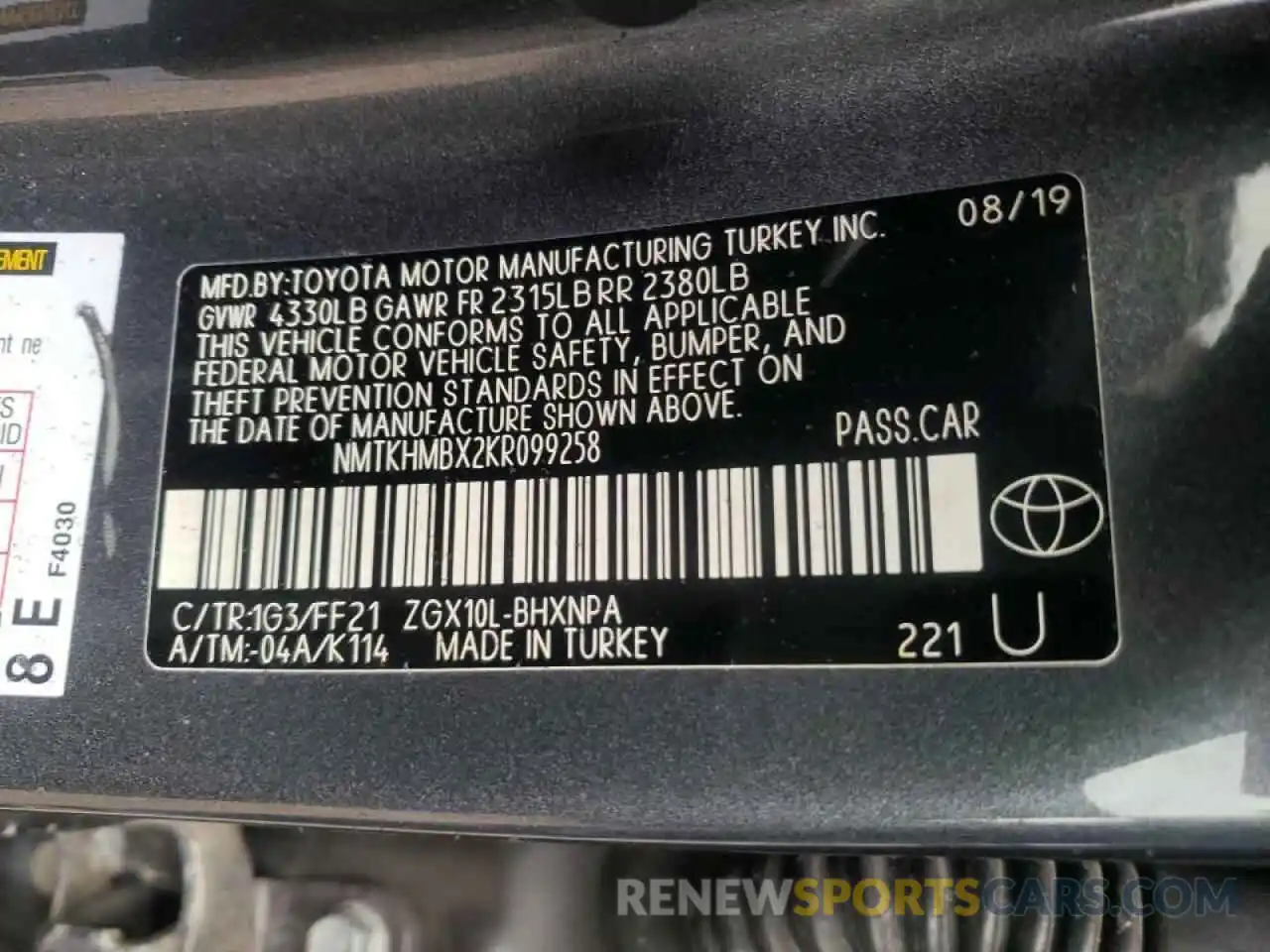 10 Photograph of a damaged car NMTKHMBX2KR099258 TOYOTA C-HR 2019