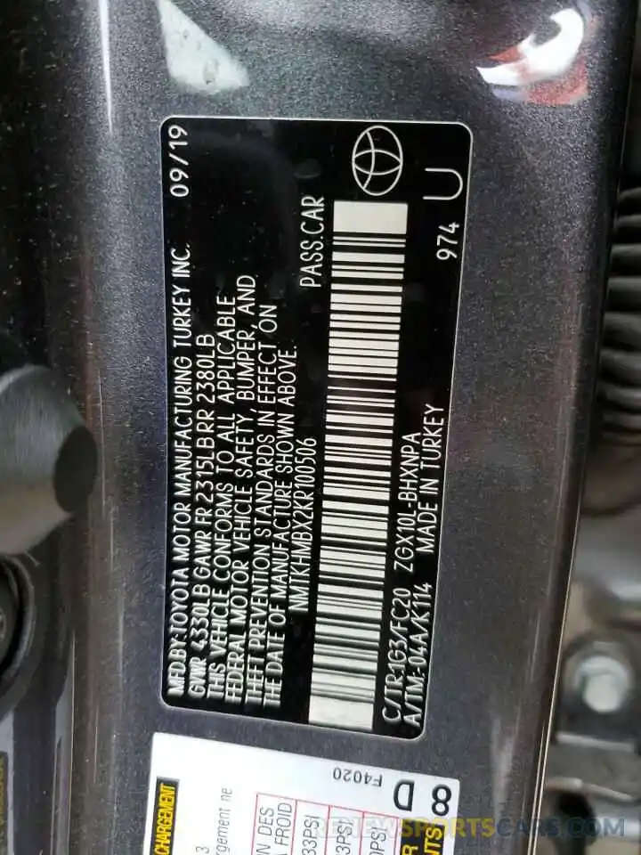 12 Photograph of a damaged car NMTKHMBX2KR100506 TOYOTA C-HR 2019