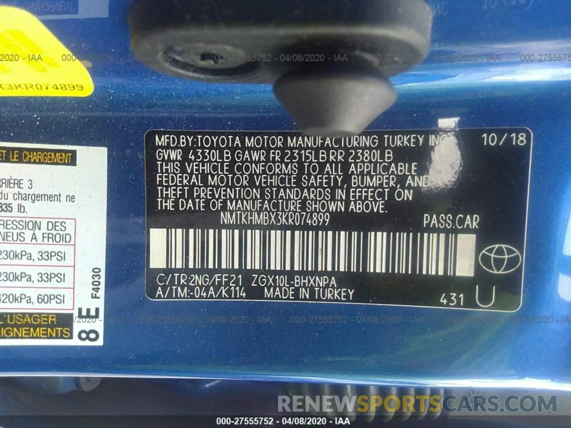 9 Фотография поврежденного автомобиля NMTKHMBX3KR074899 TOYOTA C-HR 2019