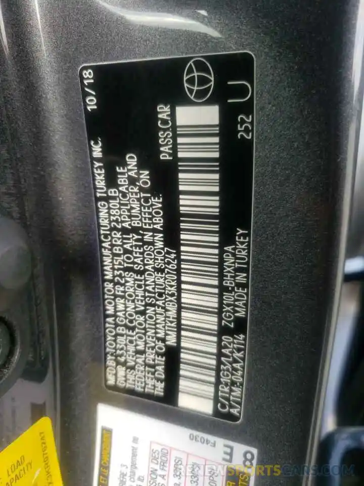 10 Photograph of a damaged car NMTKHMBX3KR076247 TOYOTA C-HR 2019