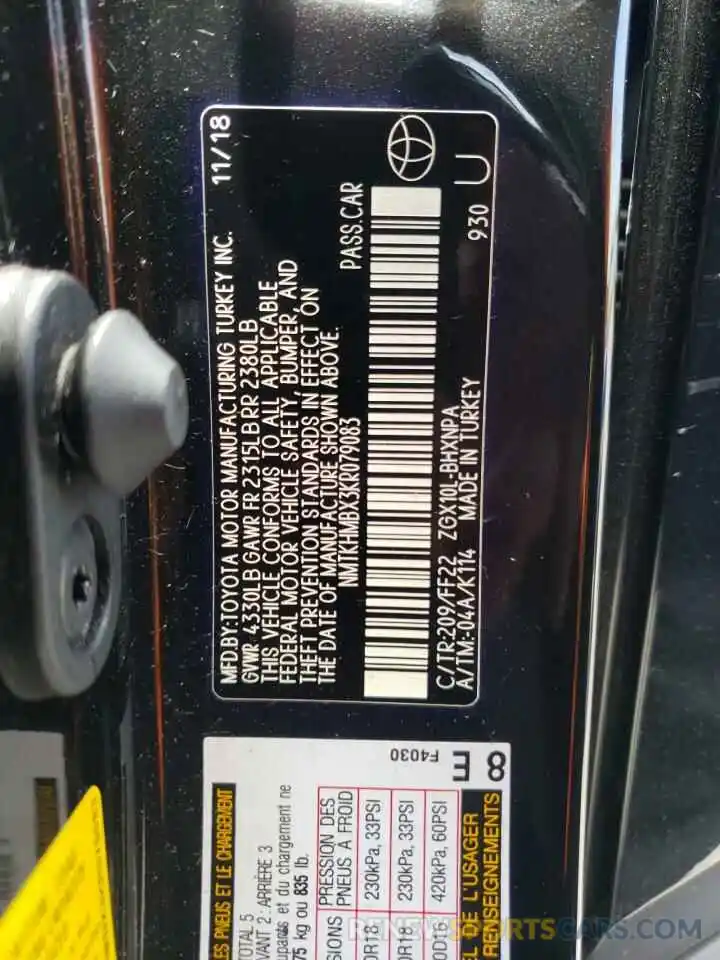 10 Photograph of a damaged car NMTKHMBX3KR079083 TOYOTA C-HR 2019