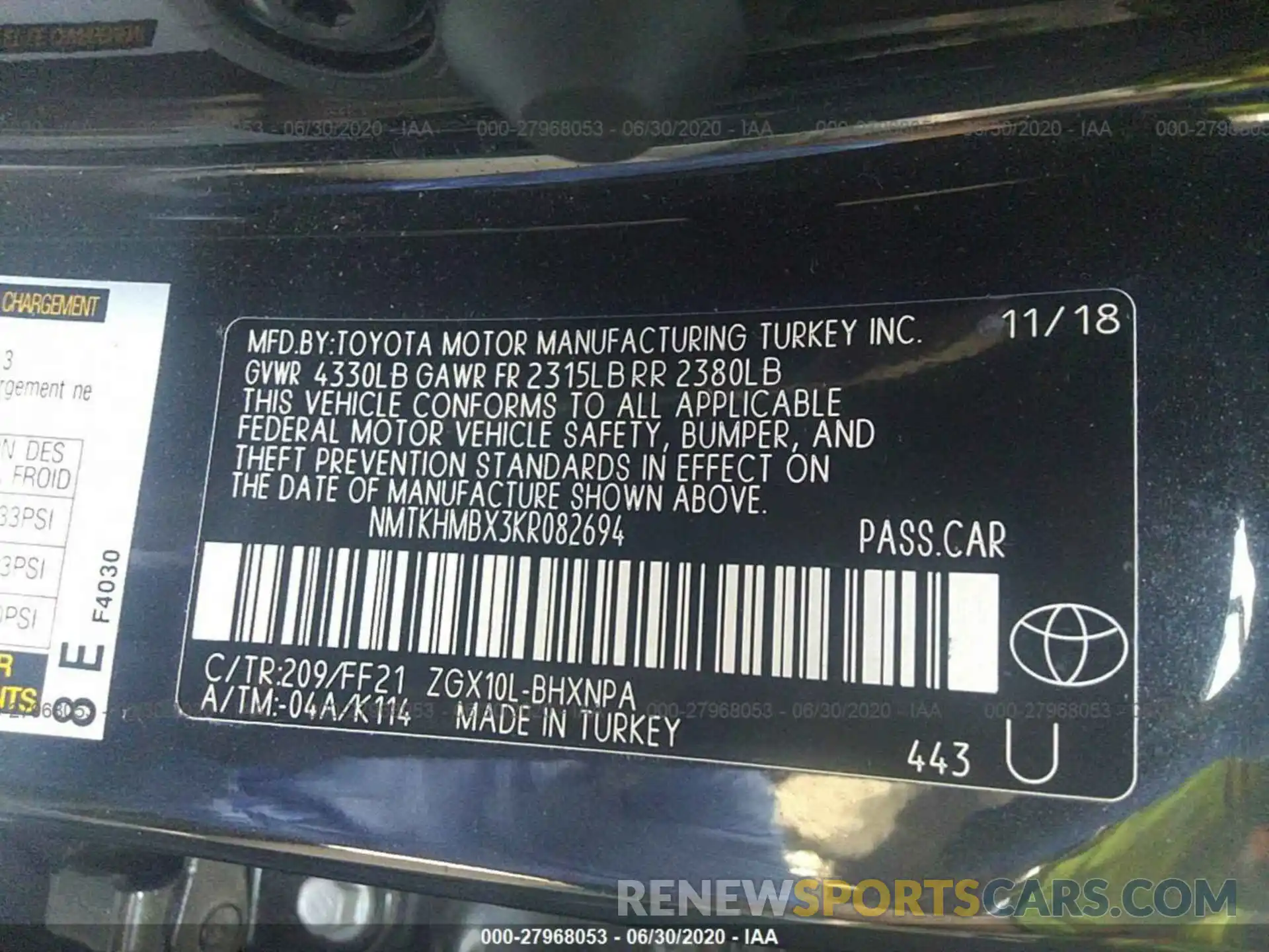 9 Фотография поврежденного автомобиля NMTKHMBX3KR082694 TOYOTA C-HR 2019