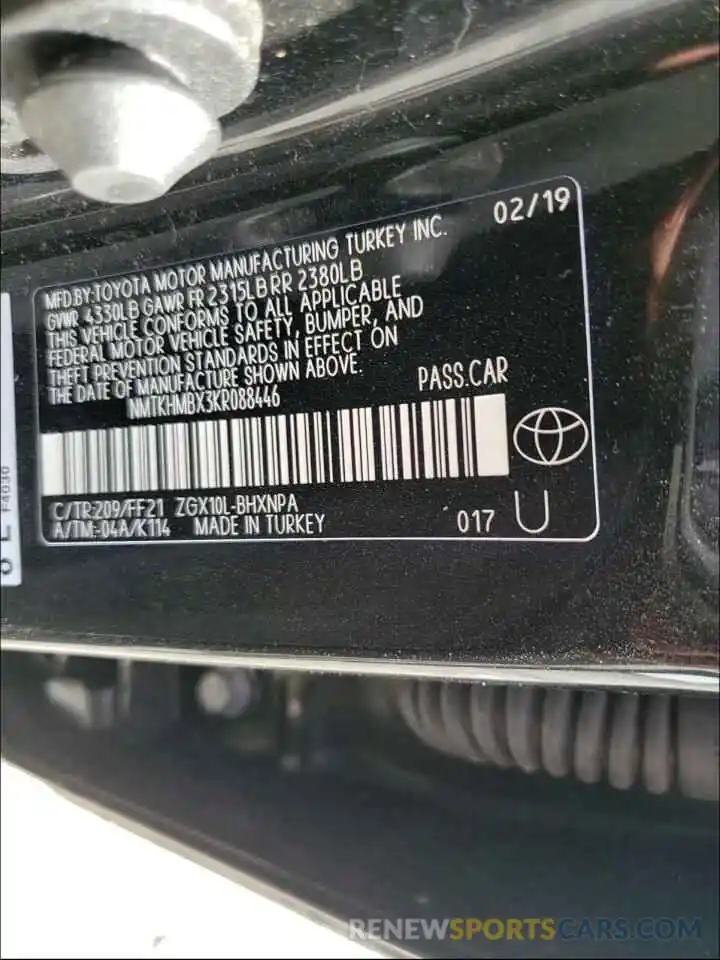 10 Photograph of a damaged car NMTKHMBX3KR088446 TOYOTA C-HR 2019