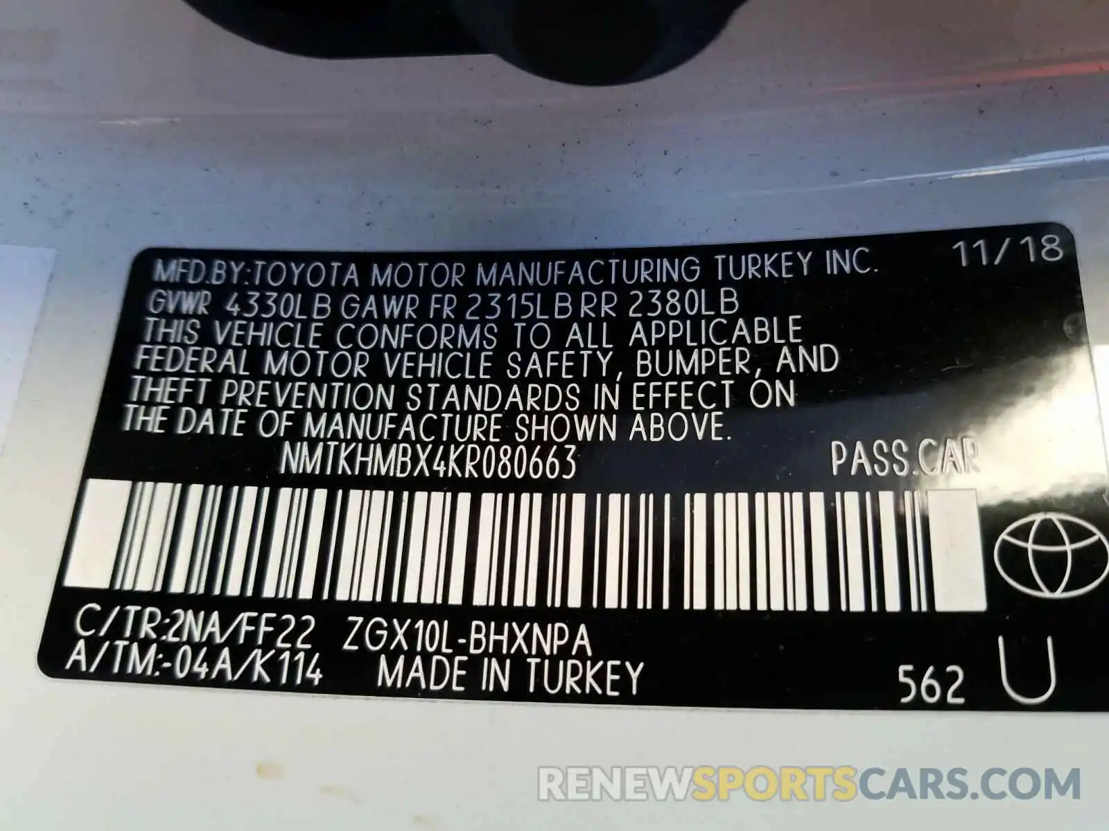 10 Photograph of a damaged car NMTKHMBX4KR080663 TOYOTA C-HR 2019