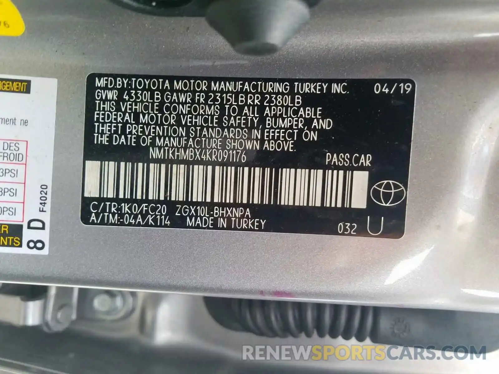 10 Фотография поврежденного автомобиля NMTKHMBX4KR091176 TOYOTA C-HR 2019