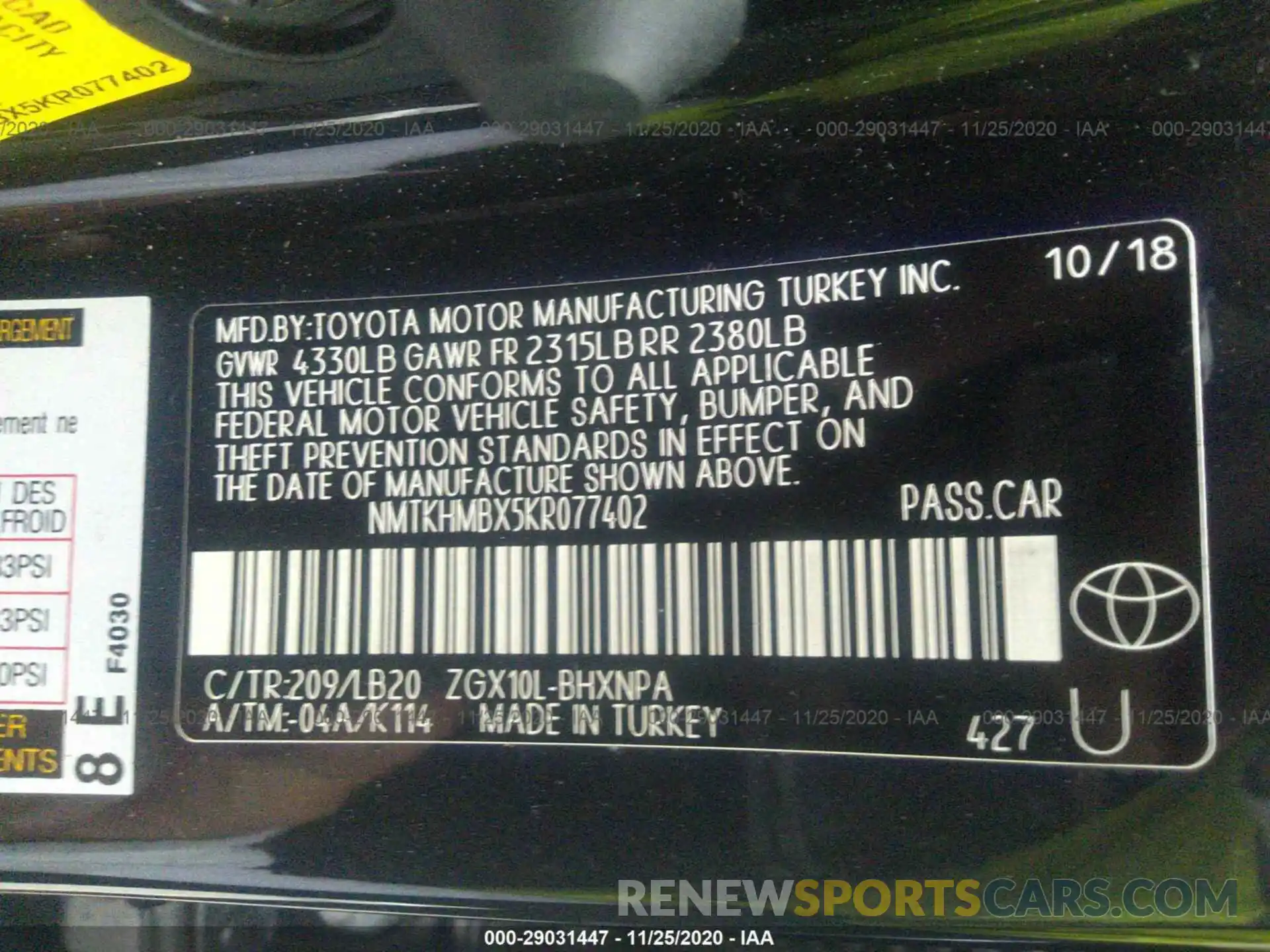 9 Фотография поврежденного автомобиля NMTKHMBX5KR077402 TOYOTA C-HR 2019