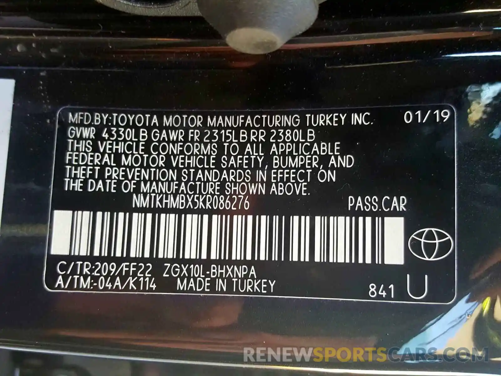 10 Фотография поврежденного автомобиля NMTKHMBX5KR086276 TOYOTA C-HR 2019