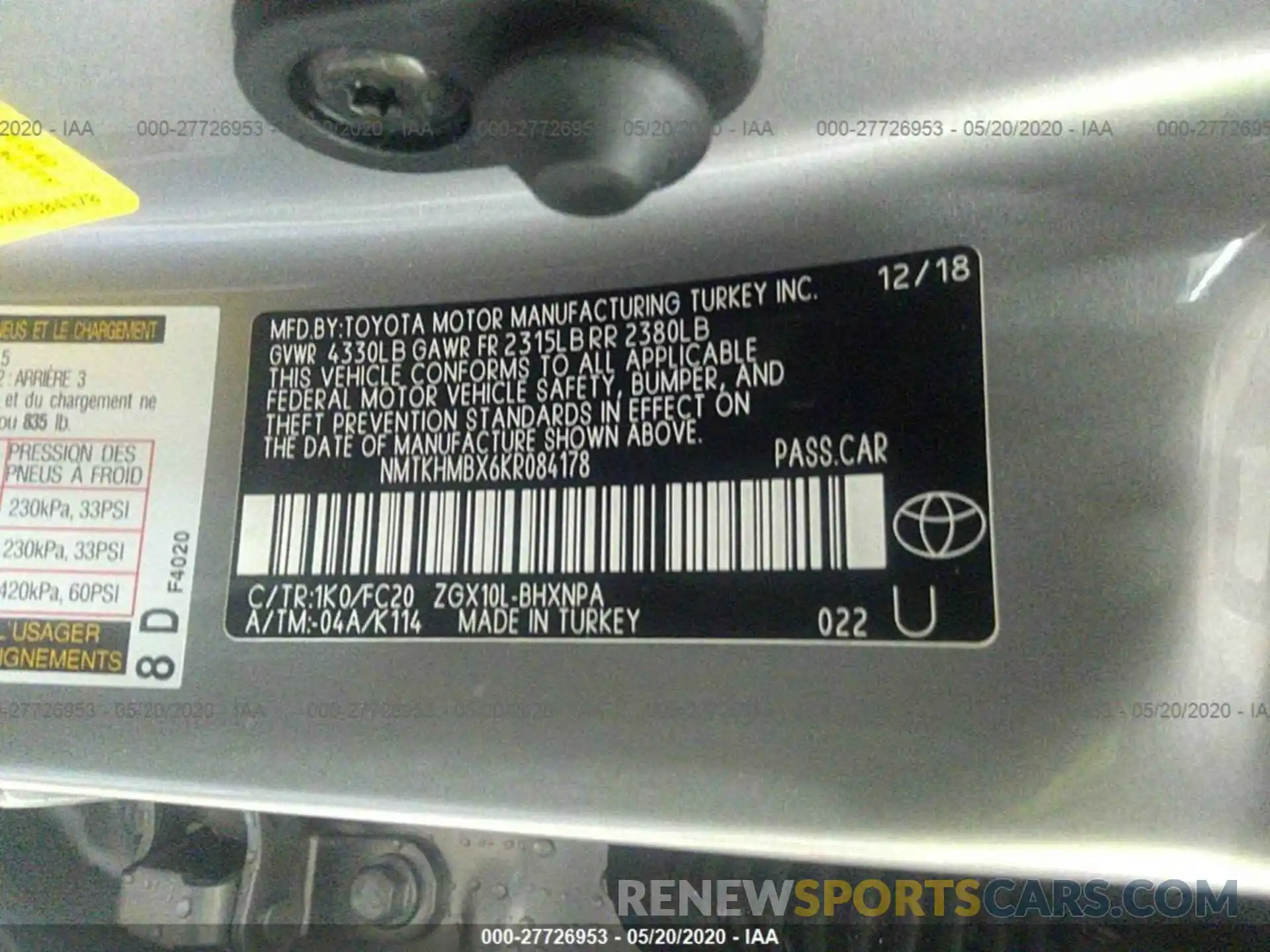 9 Фотография поврежденного автомобиля NMTKHMBX6KR084178 TOYOTA C-HR 2019