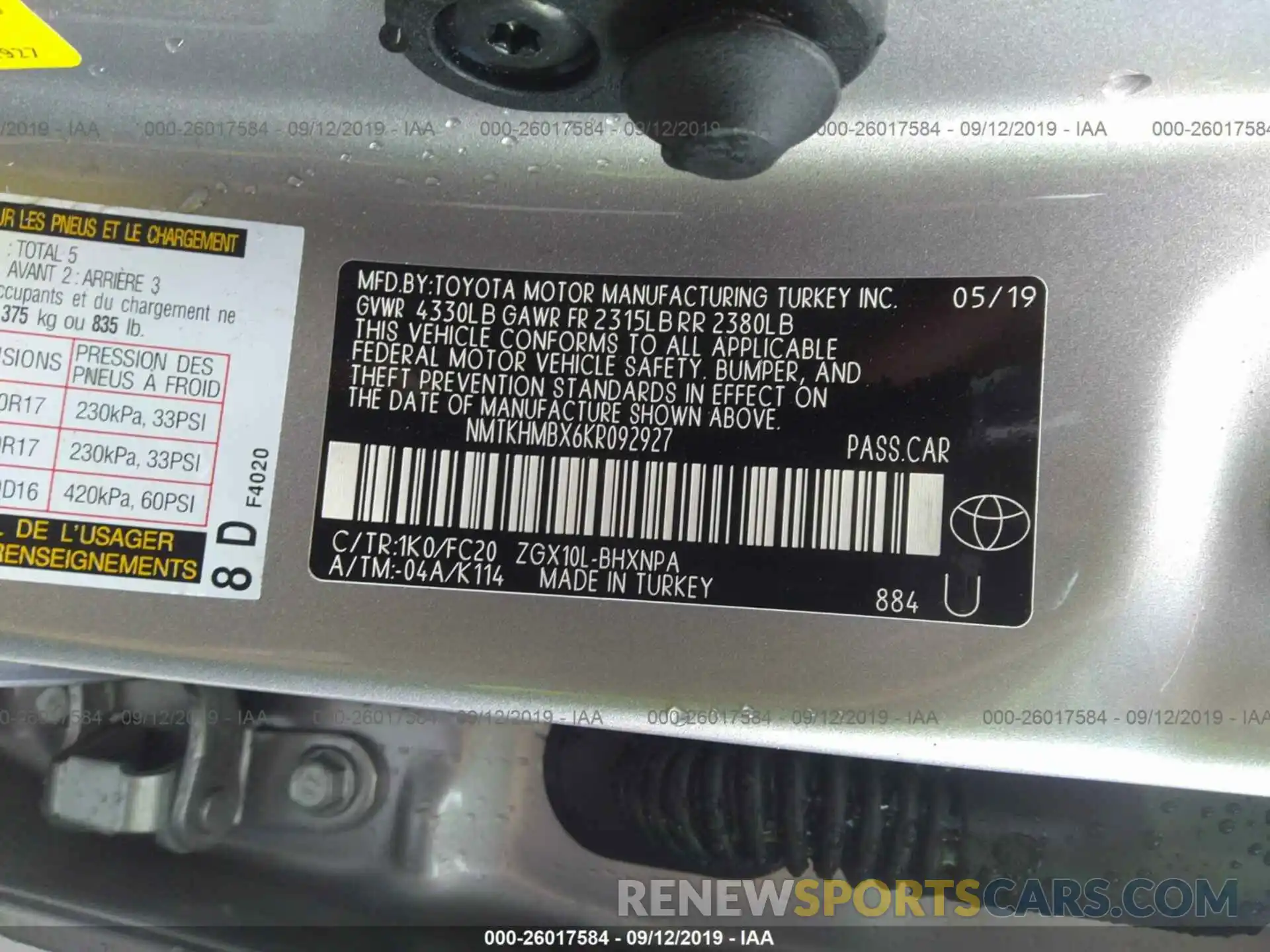 9 Фотография поврежденного автомобиля NMTKHMBX6KR092927 TOYOTA C-HR 2019