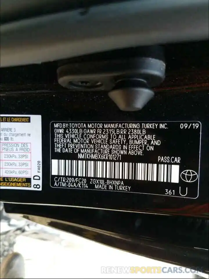 10 Photograph of a damaged car NMTKHMBX6KR101271 TOYOTA C-HR 2019