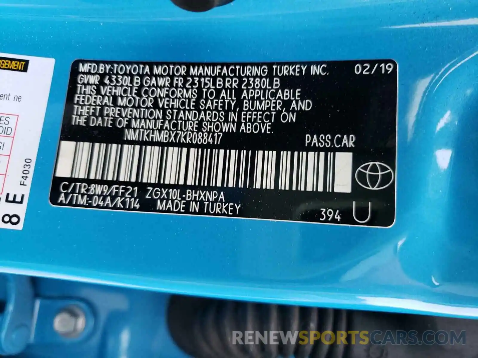 10 Photograph of a damaged car NMTKHMBX7KR088417 TOYOTA C-HR 2019