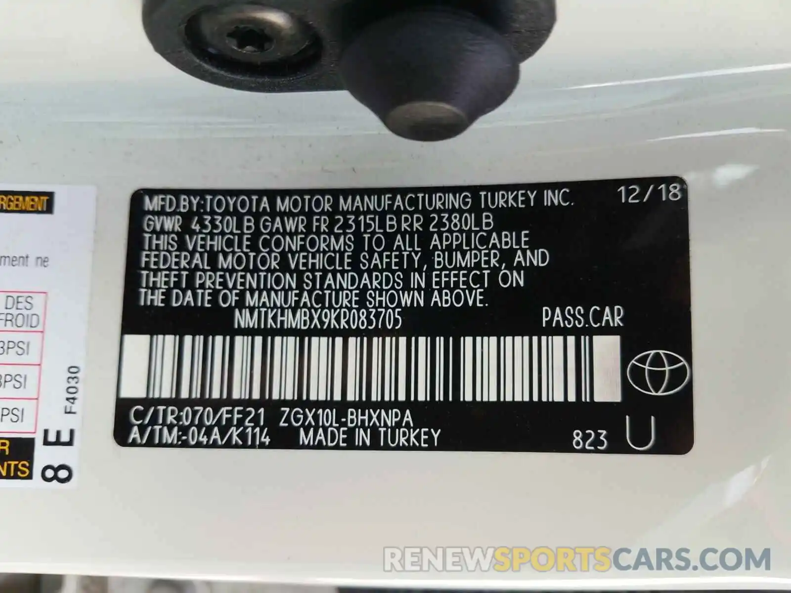 10 Photograph of a damaged car NMTKHMBX9KR083705 TOYOTA C-HR 2019