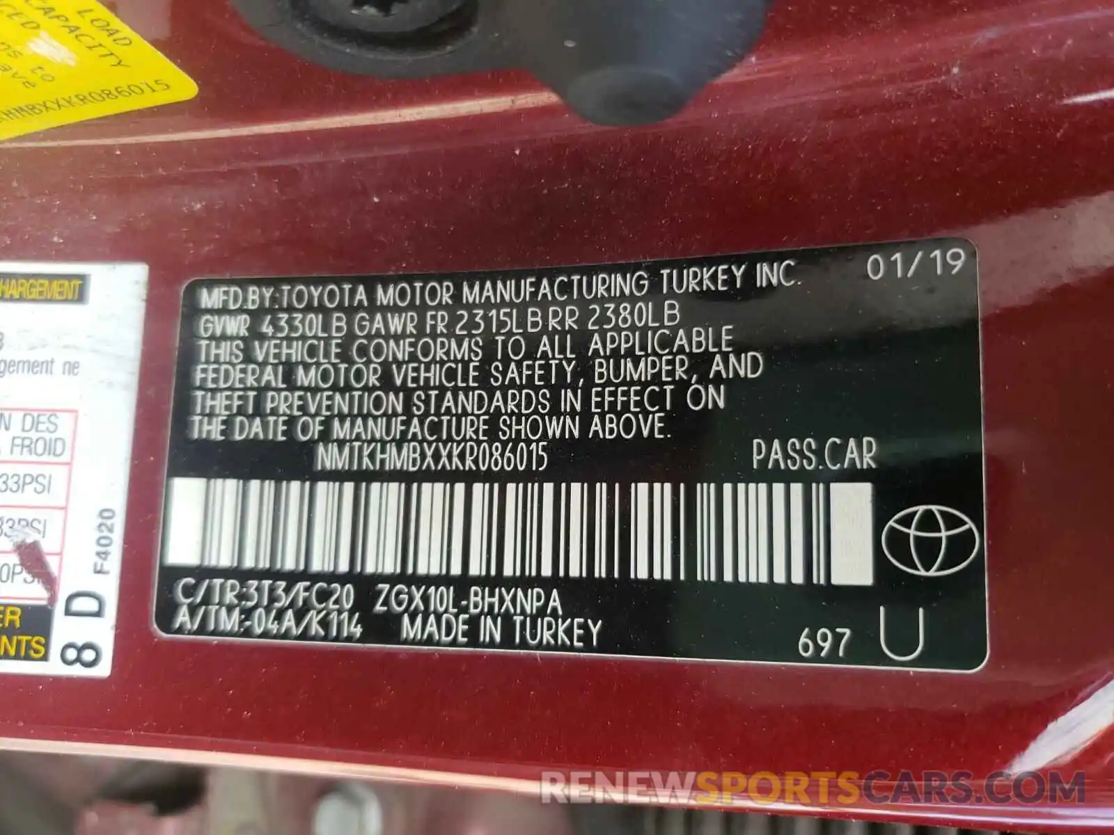 10 Photograph of a damaged car NMTKHMBXXKR086015 TOYOTA C-HR 2019