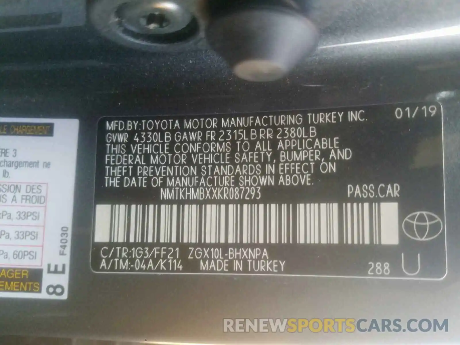 10 Photograph of a damaged car NMTKHMBXXKR087293 TOYOTA C-HR 2019