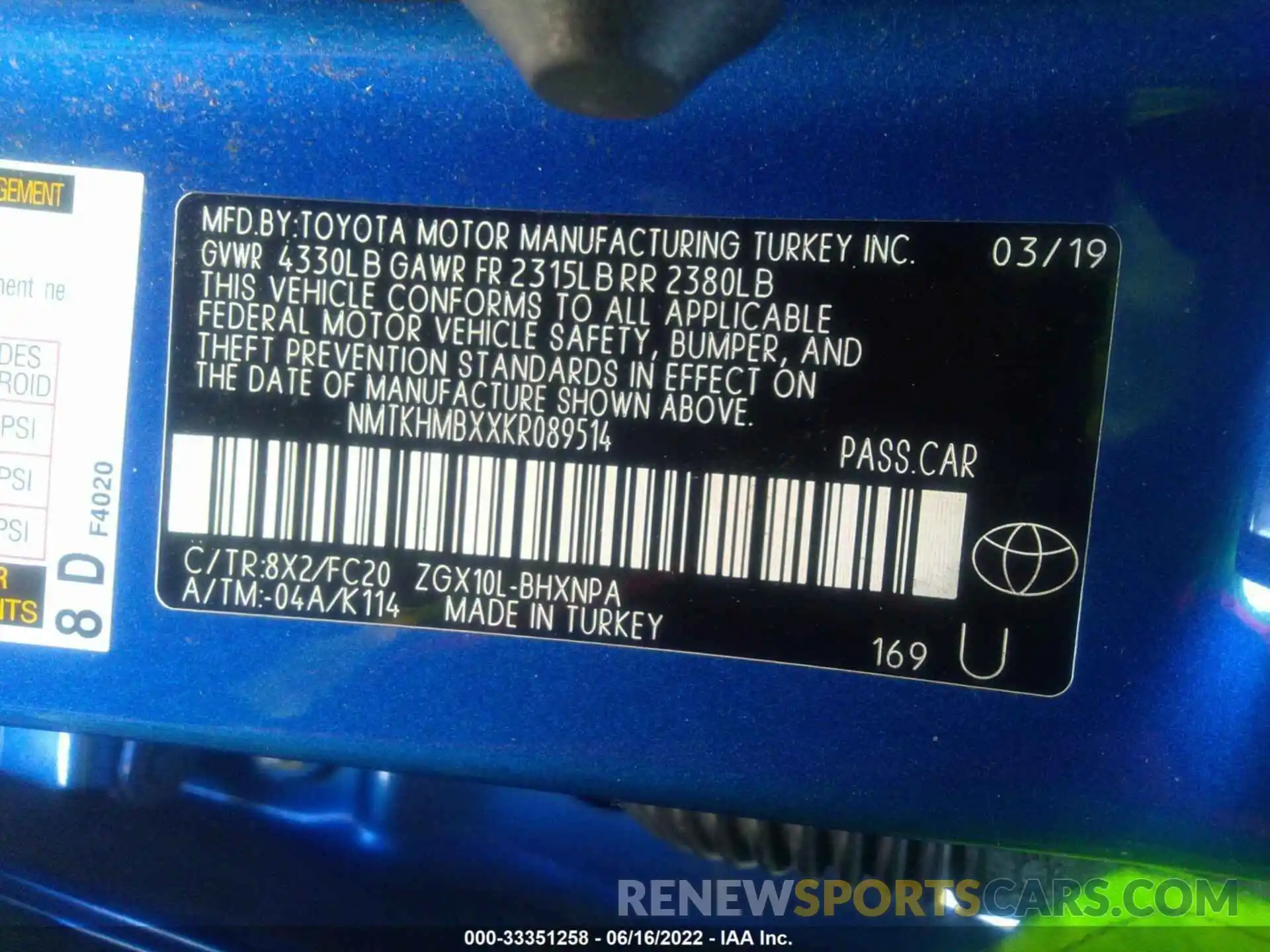 9 Фотография поврежденного автомобиля NMTKHMBXXKR089514 TOYOTA C-HR 2019