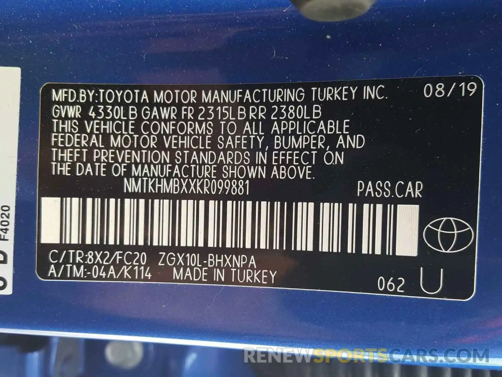 10 Photograph of a damaged car NMTKHMBXXKR099881 TOYOTA C-HR 2019