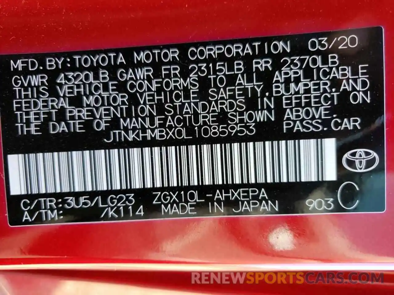 10 Фотография поврежденного автомобиля JTNKHMBX0L1085953 TOYOTA C-HR 2020