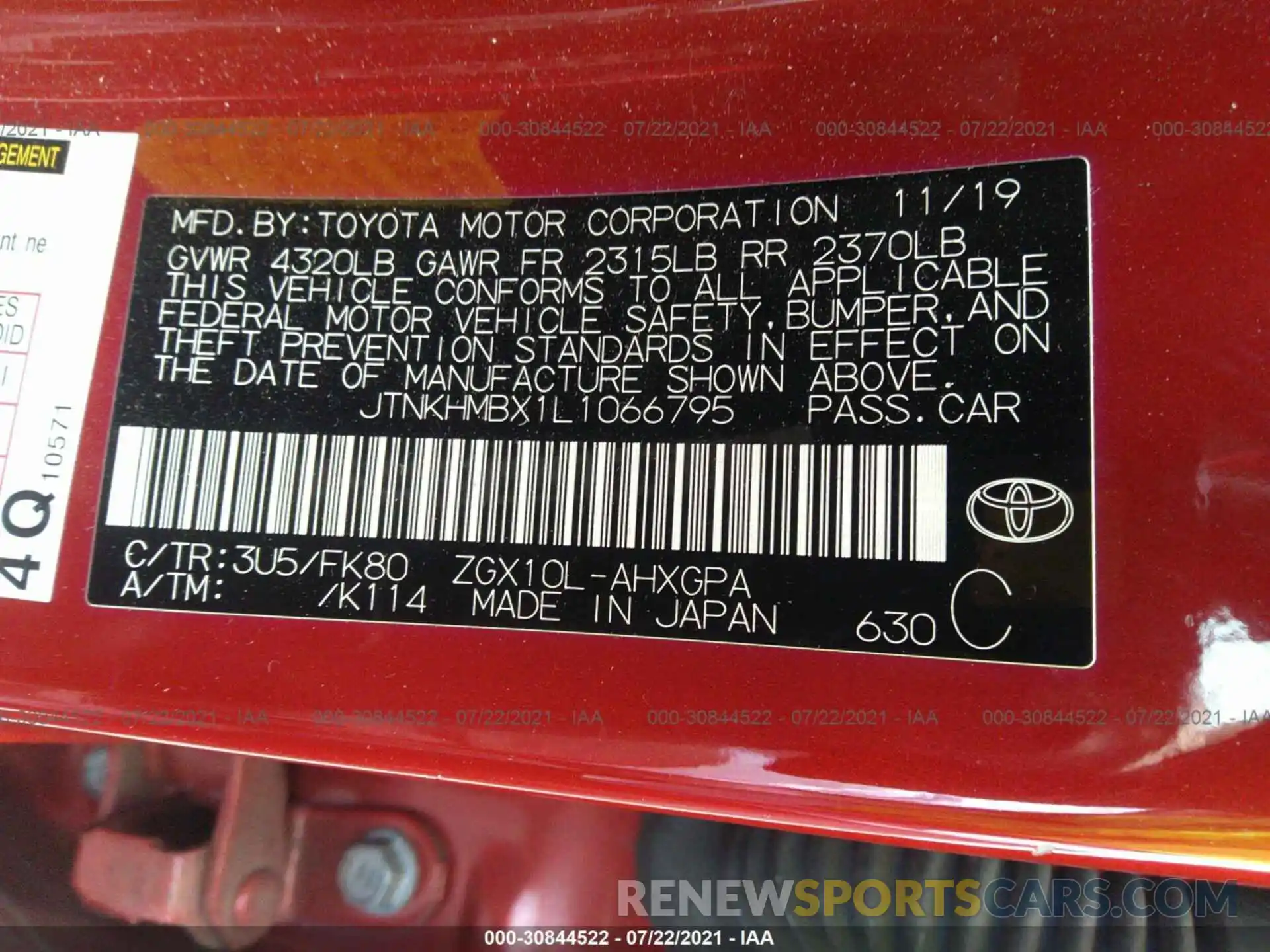 9 Photograph of a damaged car JTNKHMBX1L1066795 TOYOTA C-HR 2020