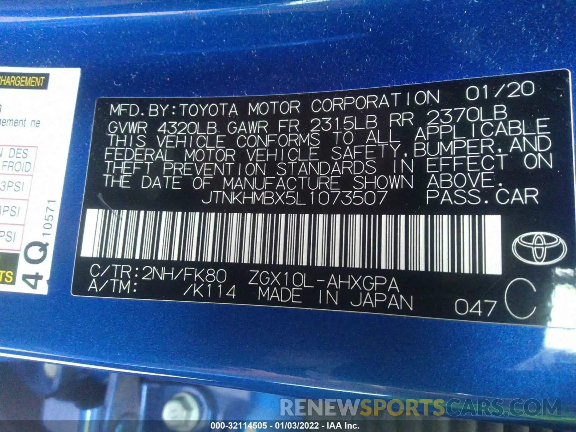 9 Фотография поврежденного автомобиля JTNKHMBX5L1073507 TOYOTA C-HR 2020