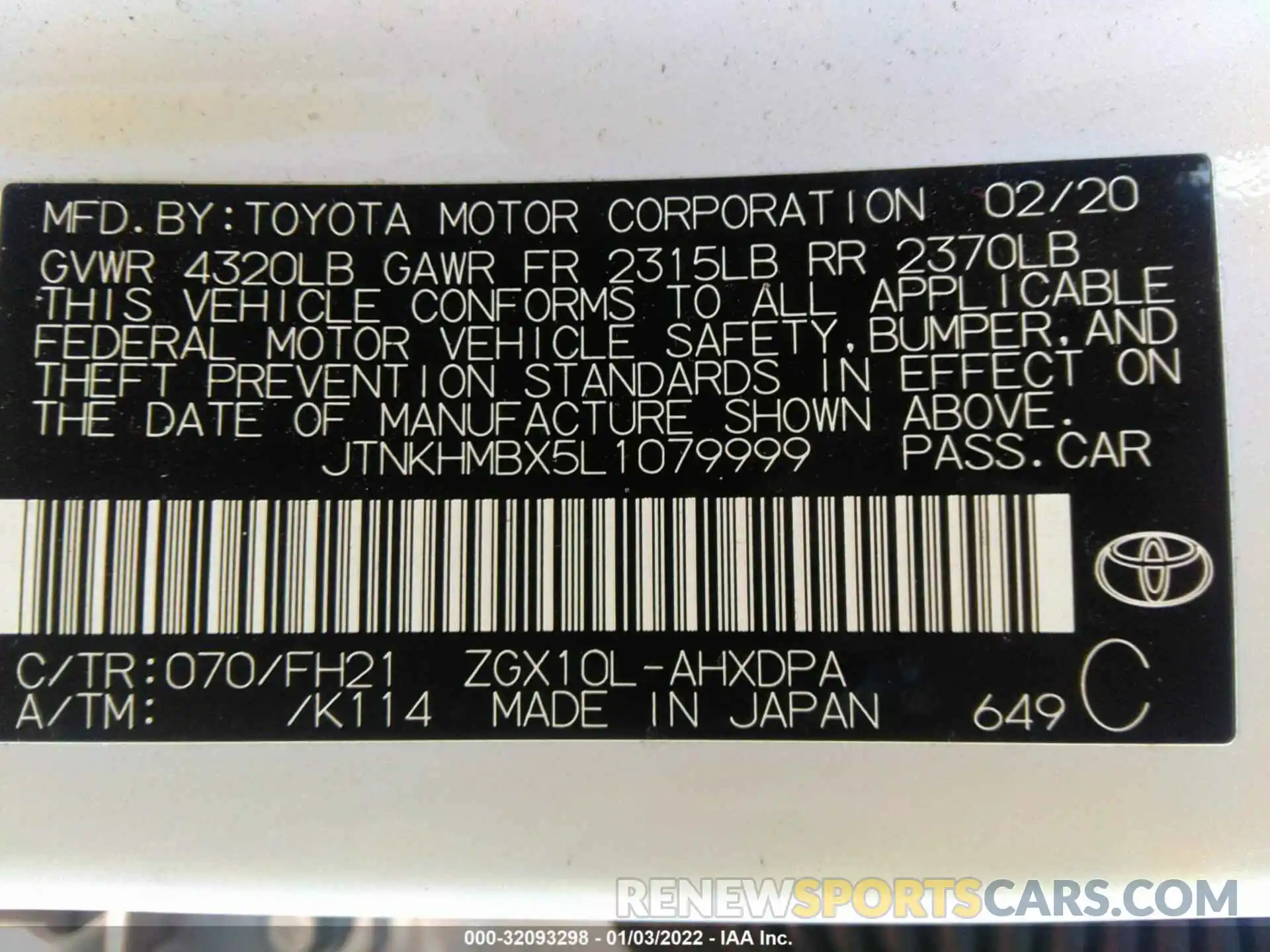 9 Фотография поврежденного автомобиля JTNKHMBX5L1079999 TOYOTA C-HR 2020